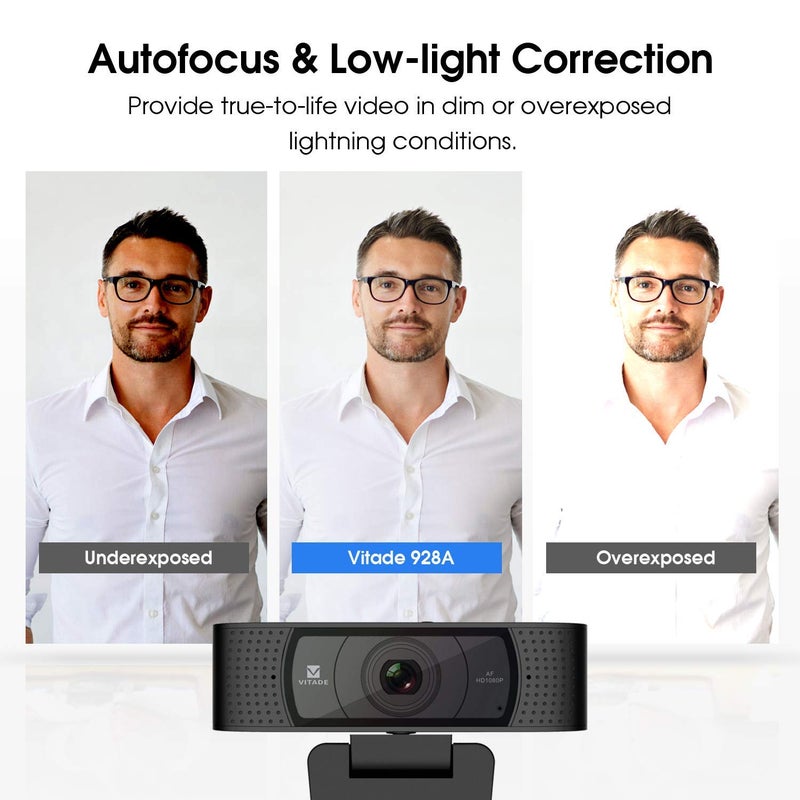 VITADE HD Webcam 1080P with Microphone & Cover Slide, 928A Pro USB Computer Web Camera Video Cam for Streaming Gaming Conferencing Mac Windows PC Laptop Desktop - Image 4